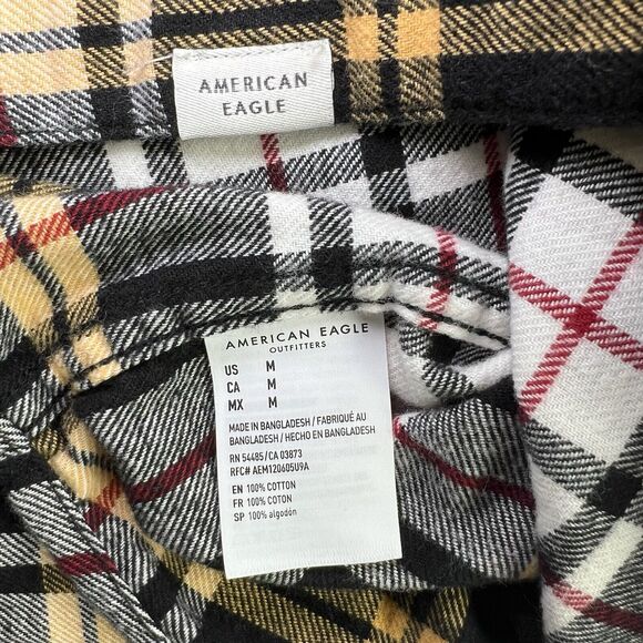 American Eagle Flannel Shirt Mens Size M Classic Fit Button Up Long Sleeve Plaid - Picture 4 of 5